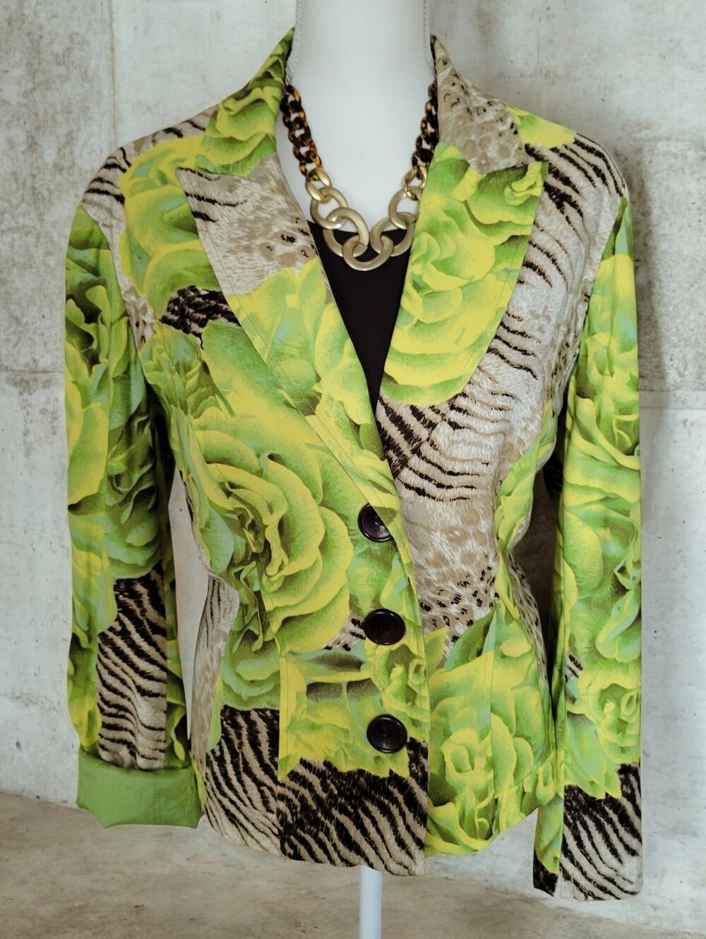 Vintage Alberto Makali Lime Green Floral & Animal Print Blazer